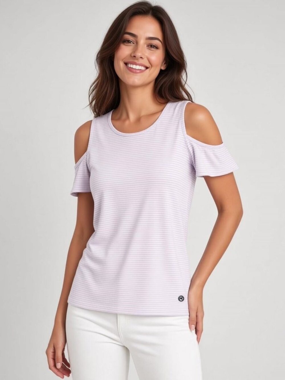 Michael Kors Lavender Striped Cold Shoulder Tank Top